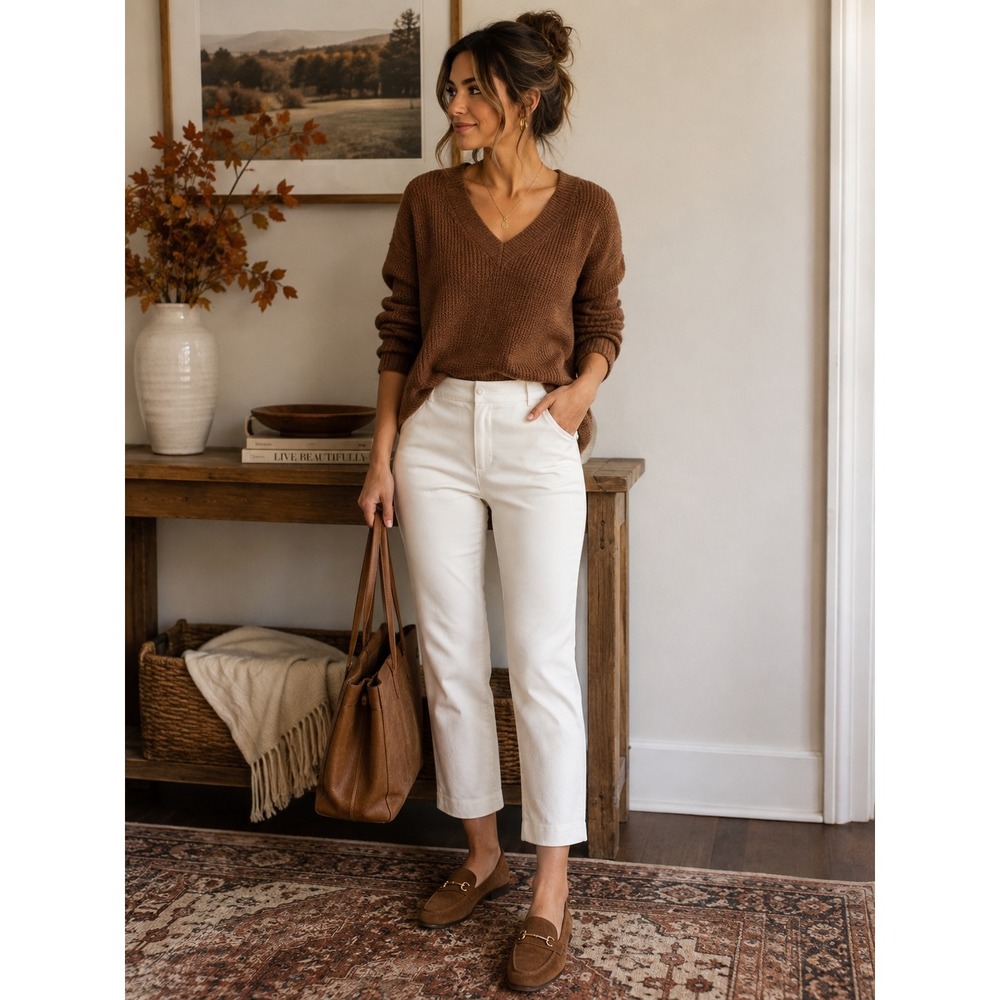 Boden Cream High-Rise Straight Crop Trousers sz 16/18